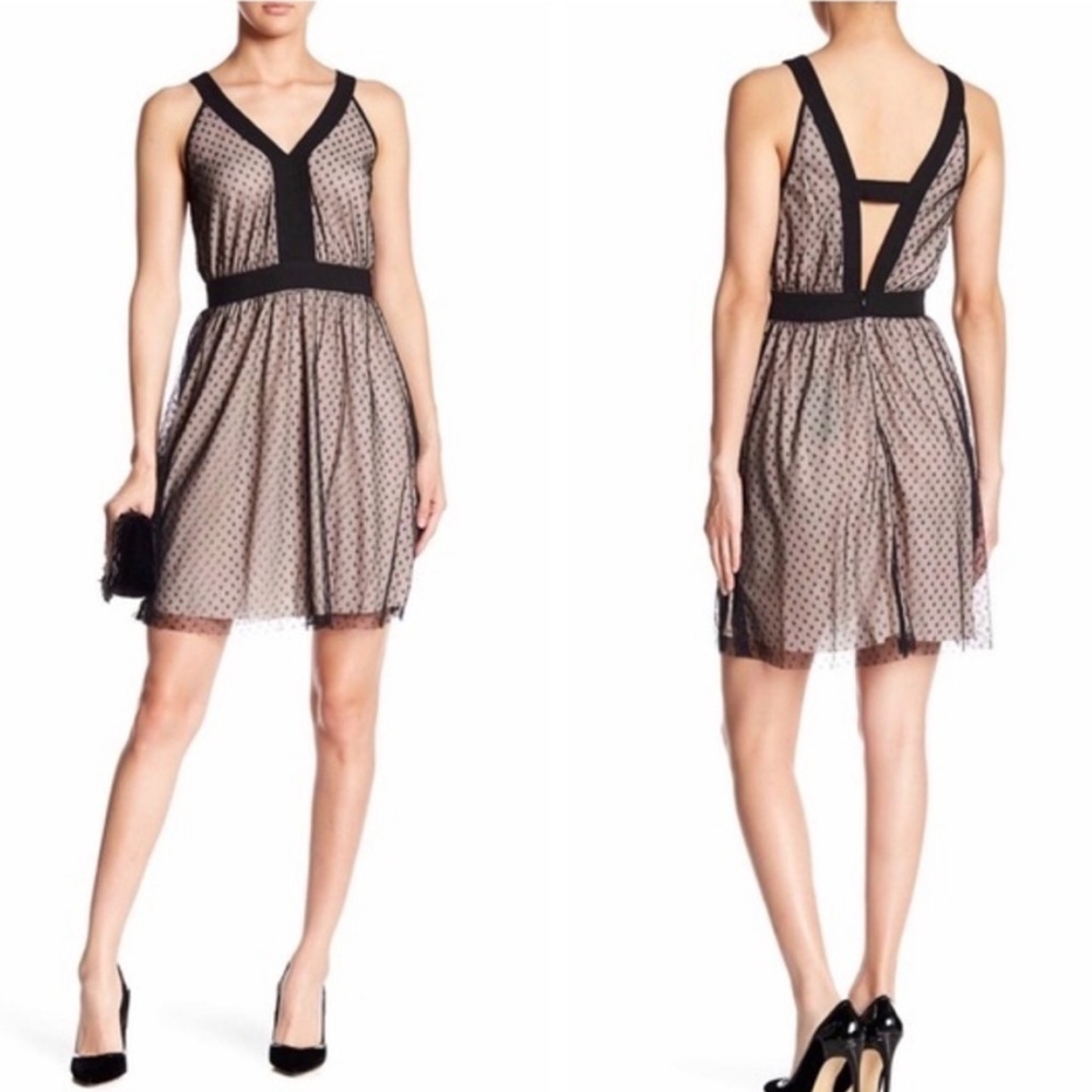 NEW!!! 19 Cooper Black Cream Star Mesh Mini Sleeveless Tank Dress Size Small